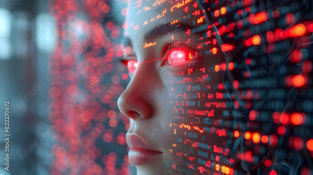 Futuristic Digital Data and Technology Interface with Glowing Red Neon Lighting Futuristic Digital Data and Technology Interface with Glowing Red Neon Lighting