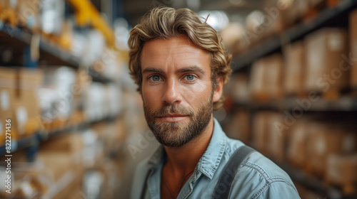 Smiling middle-aged man with tablet in hardware store aisle. Retail and customer experience concept