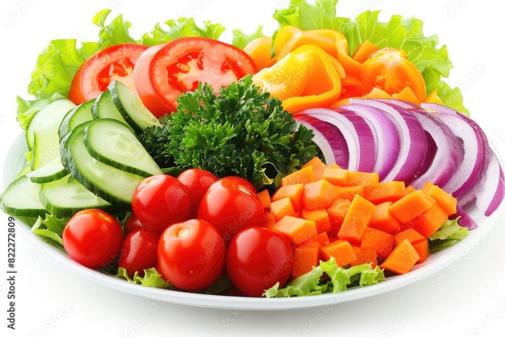 Fresh and healthy salad bowl with colorful vegetables on a white background Fresh and healthy salad bowl with colorful vegetables on a white background