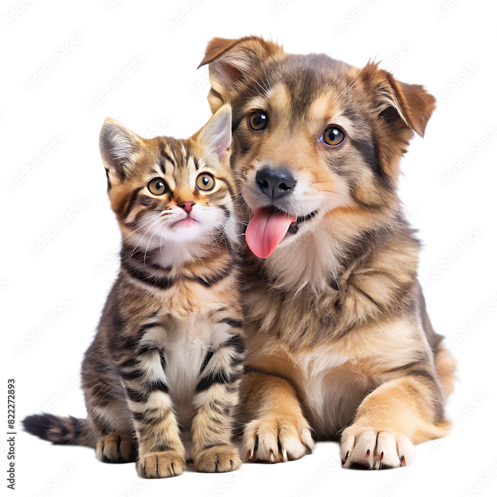 a beautiful cat and dog friendship on a white background. AI GENERATED a beautiful cat and dog friendship on a white background. AI GENERATED