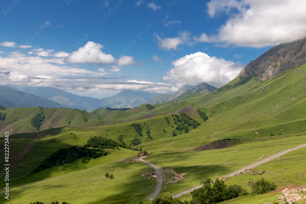 View from the Tsey Loam pass. In the upper reaches of the Dzheyrakh gorge. Republic of Ingushetia, Russia