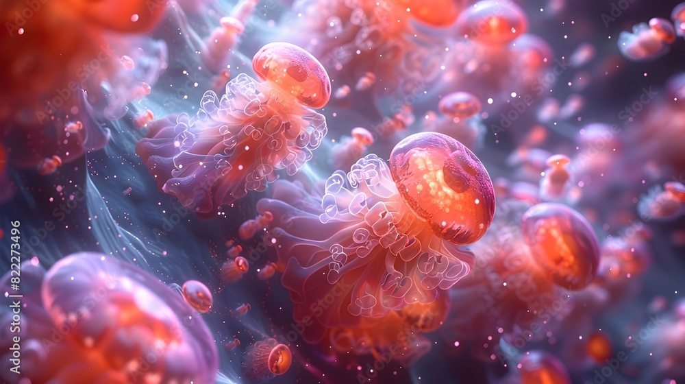Obraz premium Mesmerizing Glow of Bioluminescent Jellyfish in the Depths of the Ocean