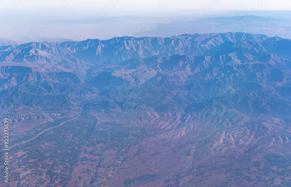 Plane Window View, Aircraft Fly Landscape, Looking from Plane Cabin, Plane Window Aerial View