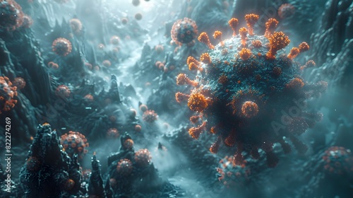 Mysterious Microscopic Menace Surreal Underwater Realm of Viral Spheres