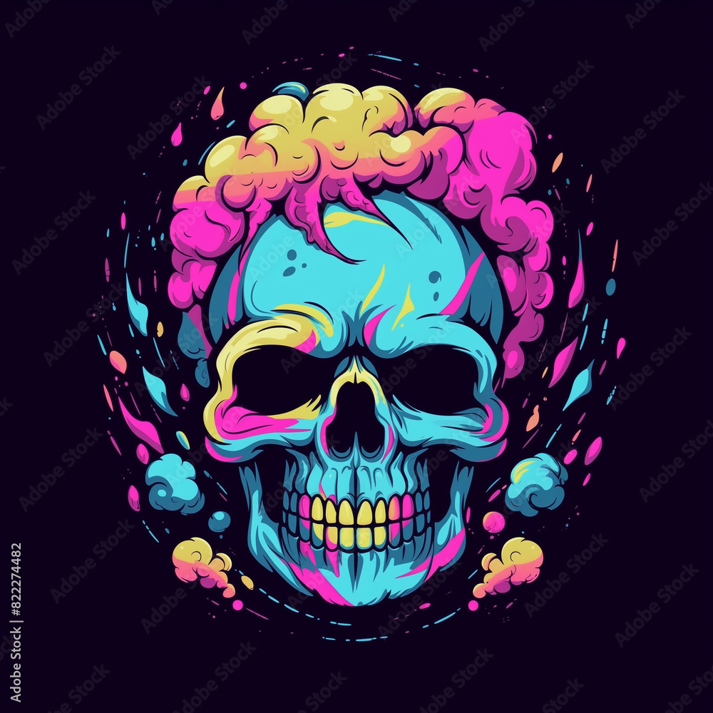 colorful skull illustration shirt design on black background colorful skull illustration shirt design on black background