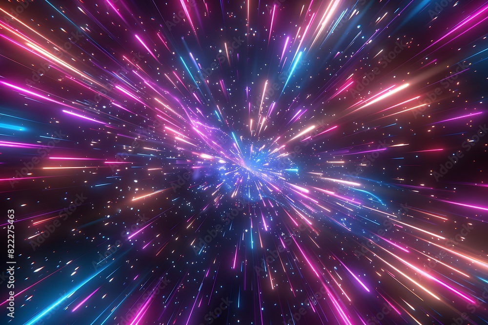 Naklejka premium Lightspeed time travel background showcasing a fast journey through star galaxies and cosmos exploration. 