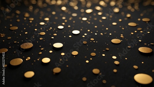 There are a lot of gold coins scattered on a black surface.

 photo