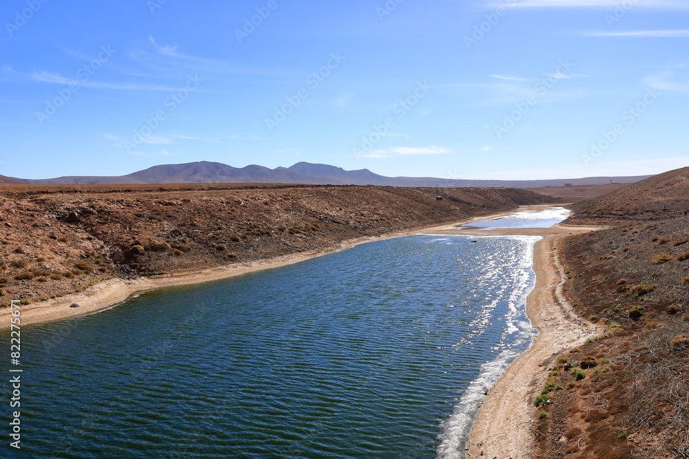 Embalse de los Molinos, Fuerteventura, Canary Islands: low water in the old reservoir Embalse de los Molinos, Fuerteventura, Canary Islands: low water in the old reservoir