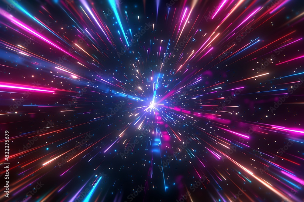 Fototapeta premium Lightspeed time travel background showcasing a fast journey through star galaxies and cosmos exploration.