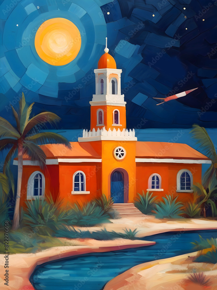 Bahamas Cubism Country Landscape Illustration Art Bahamas Cubism Country Landscape Illustration Art