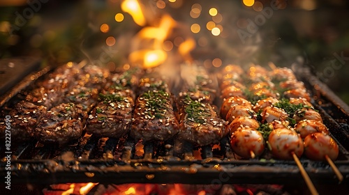 Sizzling Barbecue Food Grilled Over an Open Fire A Delightful Outdoor Cooking Experience photo