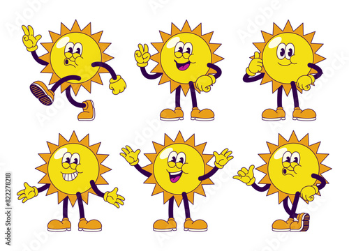 Happy Cartoon Summer Sun in Various Pose