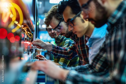 Researchers collaborating in a quantum computing lab