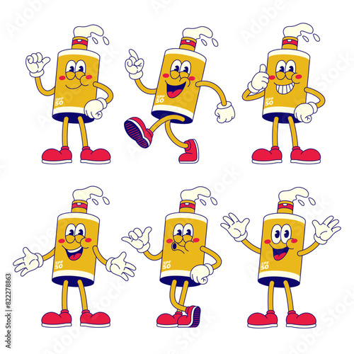 Happy Sunscreen Bottle Cartoon Character with Various Pose (ID: 822278863)