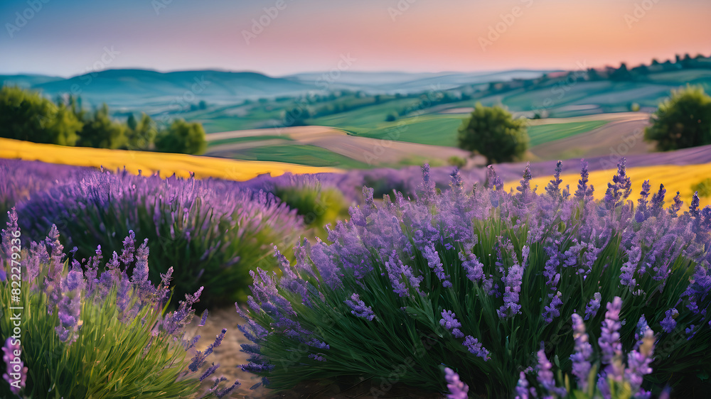 Obraz premium lavender field in the morning