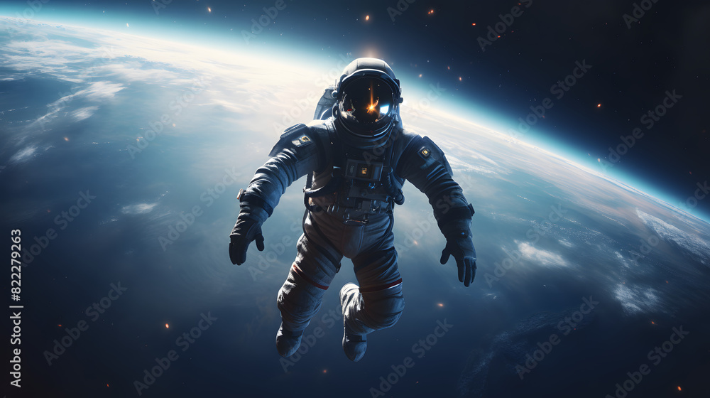 An astronaut floating in space with the Earth visible in the background, highlighting the vastness and beauty of the cosmos