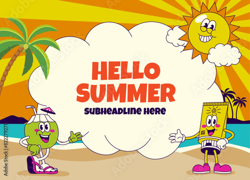 Summer Background Design with Retro Character and Copy Space (ID: 822279271)