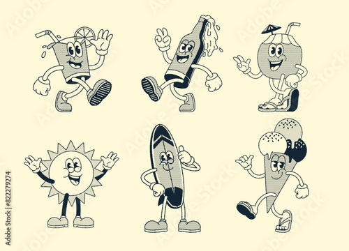 Set of Happy Summer Mascot Cartoon Character