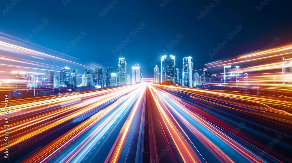 Fototapeta premium Urban Symphony: Nighttime Journey through the Cityscape