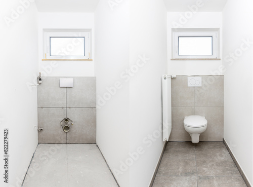 Montage eines Splüklosetts in einer Toilette