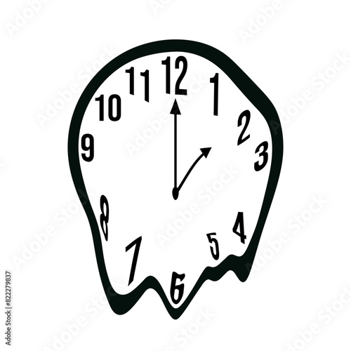 Vector Flowing clock isolated transparent background. Simple black and white Distorted Clock dial. Design textile, fabric, cloth decor and t-shirt print template.