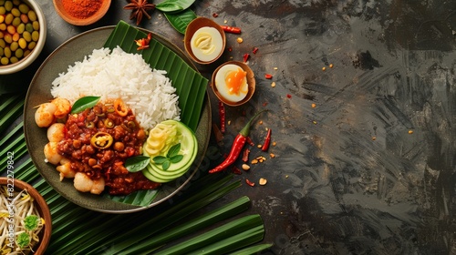 Wallpaper Mural Top view of Malaysian nasi lemak with sambal, using the rule of thirds, with ample copy space Torontodigital.ca