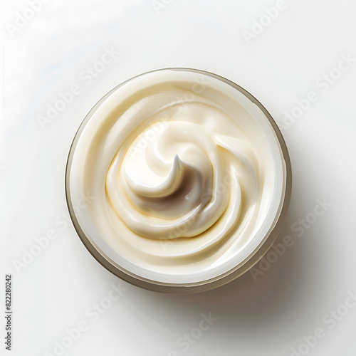 Opened cosmetic cream jar top view isolated on white background