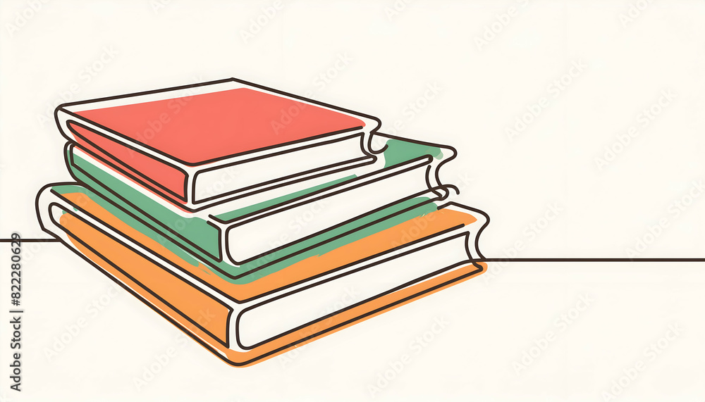 Colorful books with continuous one line style, Generative AI. Colorful books with continuous one line style, Generative AI.