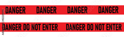 Danger tape. Red tape with black text danger do not enter for industrial safety, road, construction, hazard area. vector illustration on transparent background.
