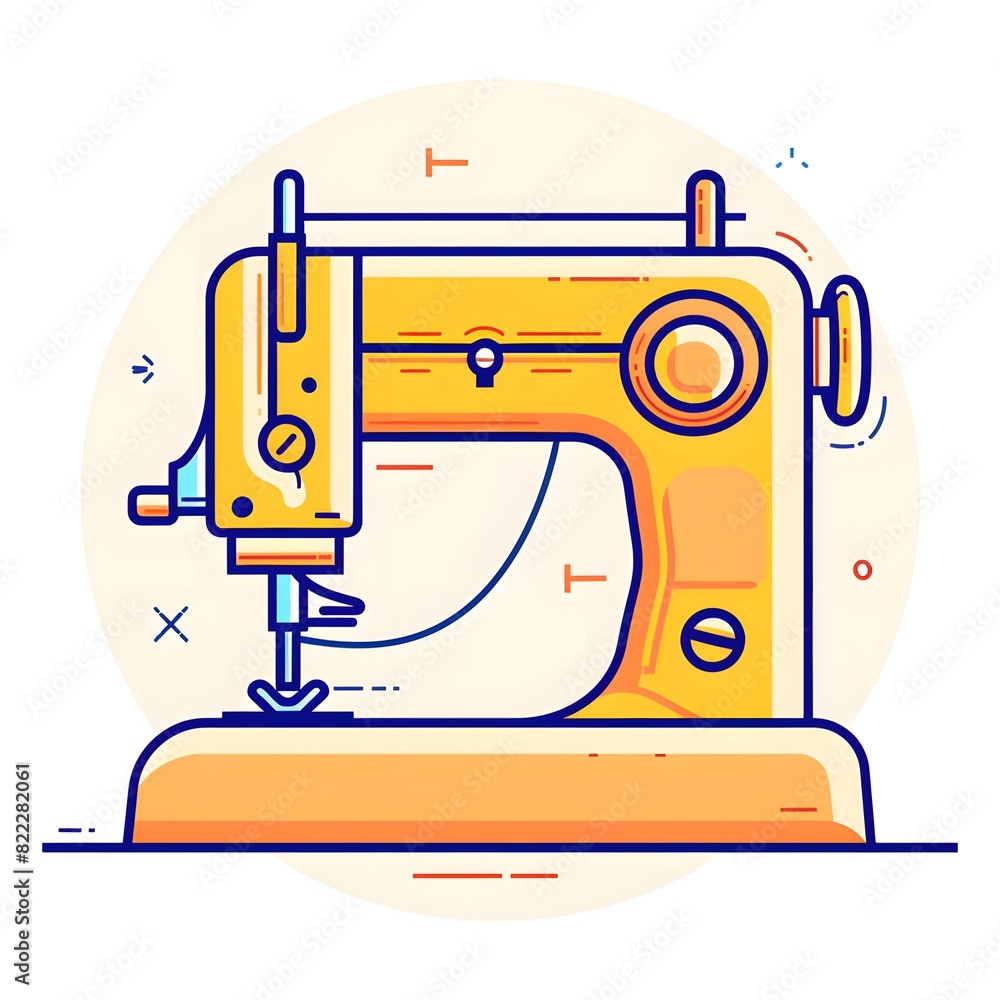 Flat Design Sewing Machine Illustration for Crafting and Fashion Projects
