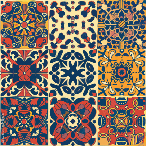 2d vector illustration colorful vintage Seamless hi res Portuguese tiles abstract Artwork
