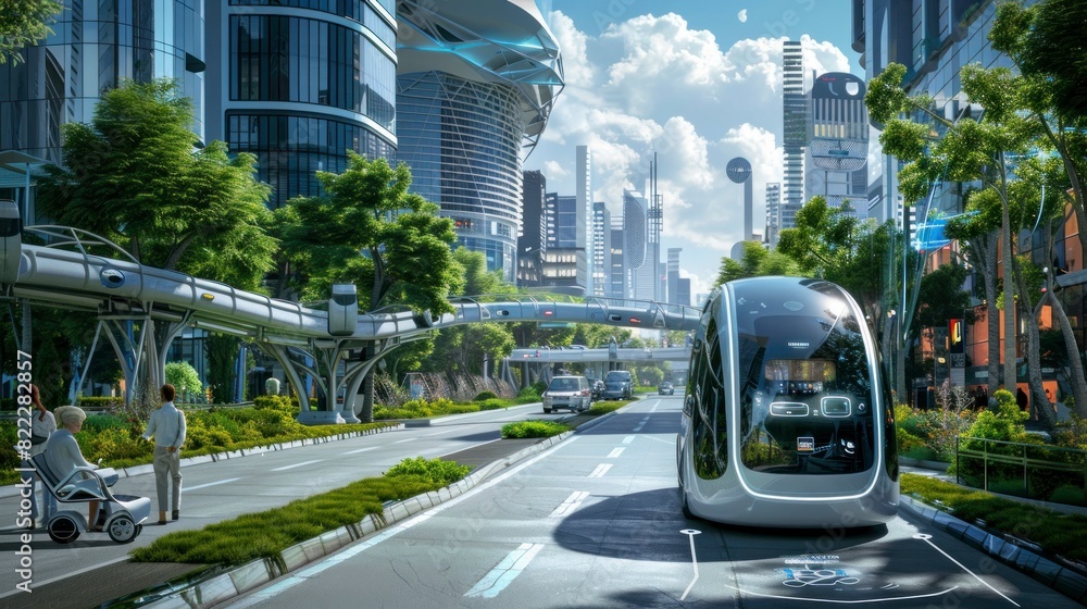 Futuristic ecological city with electric cars and clean streets and green areas with tall daytime buildings in high resolution and high quality. city concept, future Futuristic ecological city with electric cars and clean streets and green areas with tall daytime buildings in high resolution and high quality. city concept, future
