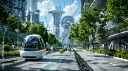 Futuristic ecological city with electric cars and clean streets and green areas with tall daytime buildings in high resolution and high quality. city ​​concept, future, innovation