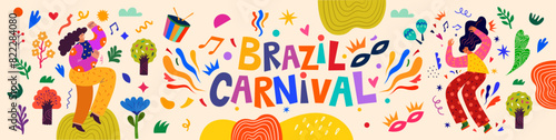 Carnival party. Decorative abstract illustration with dancing girls. Music festival illustration