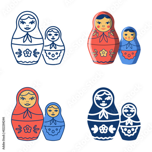 Matryoshka nesting doll icon set