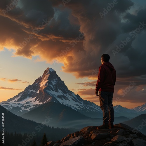  a man standing on the top of mountain