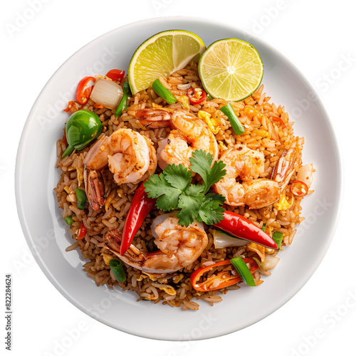 Khao Pad Tom Yum Tom Yum fried rice, transparent background, isolated image, generative AI