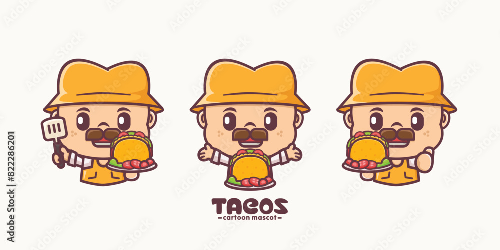 cute mascot with tacos, vector cartoon design cute mascot with tacos, vector cartoon design