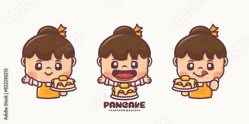 cute female mascot cartoon design with pancake