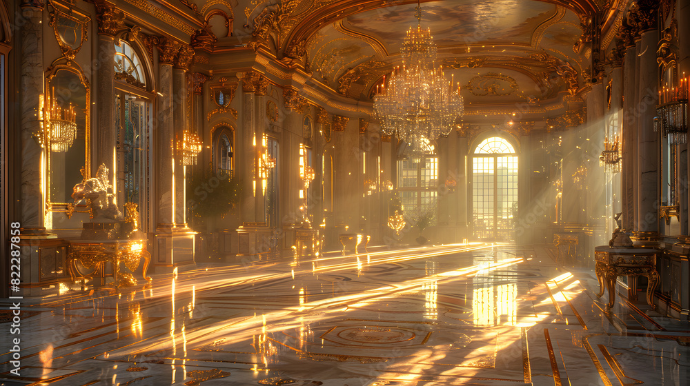 Fototapeta premium a vast, ornate hall with marble floors and gold accents in the castle