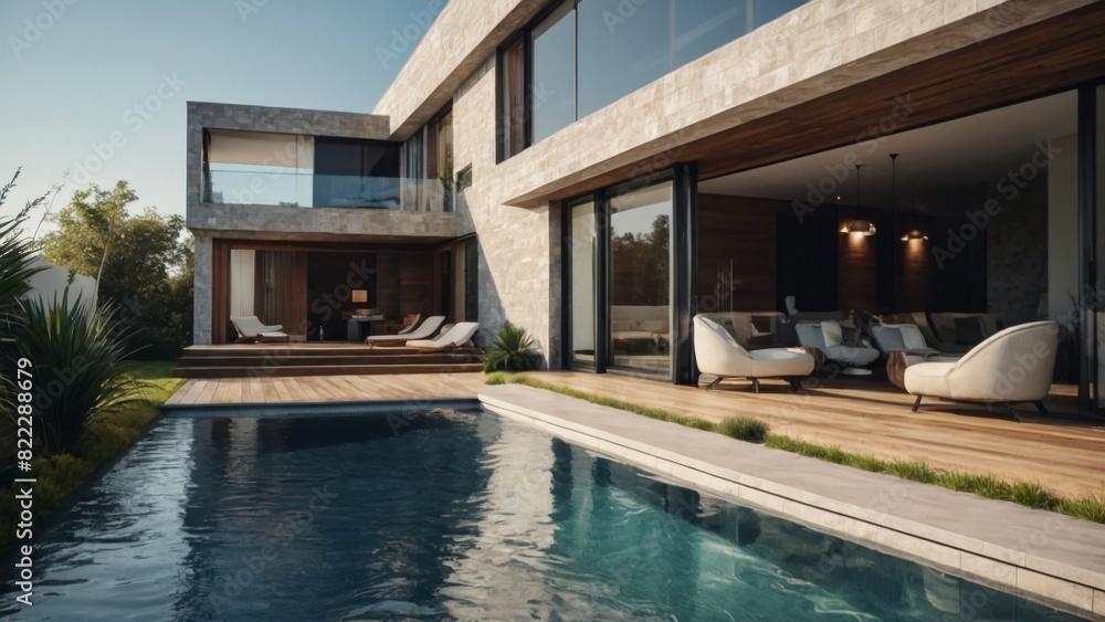 Modern house with terrace and a swimming pool