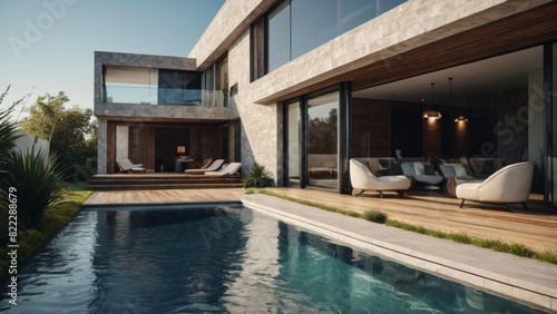 Modern house with terrace and a swimming pool © Halloway