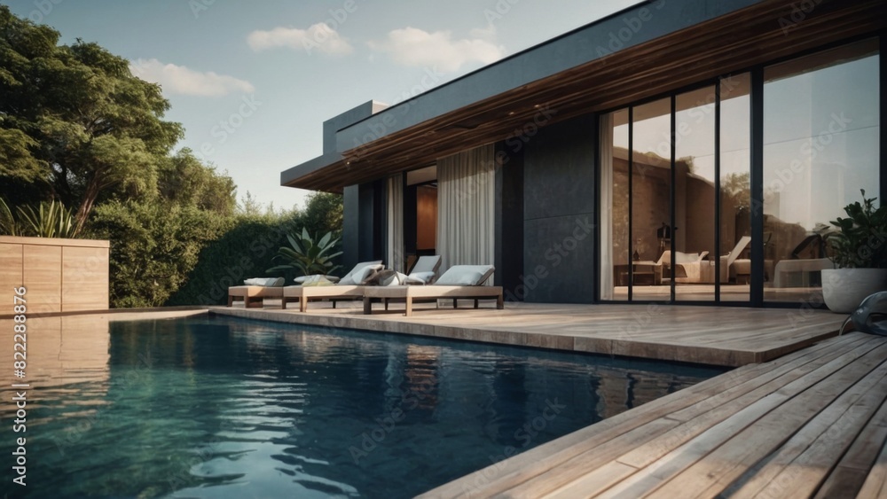 Obraz premium Modern house with terrace and a swimming pool