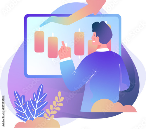 Stock market concept with people scene in flat design illustration
