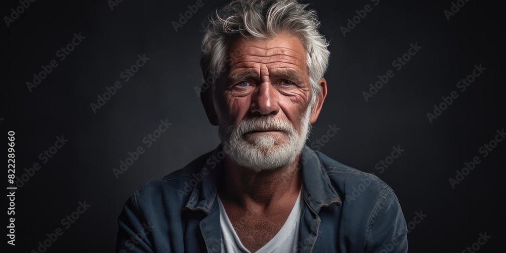 Navy background sad european white man grandfather realistic person portrait older person beautiful bad mood old man Isolated on Background ethnic 