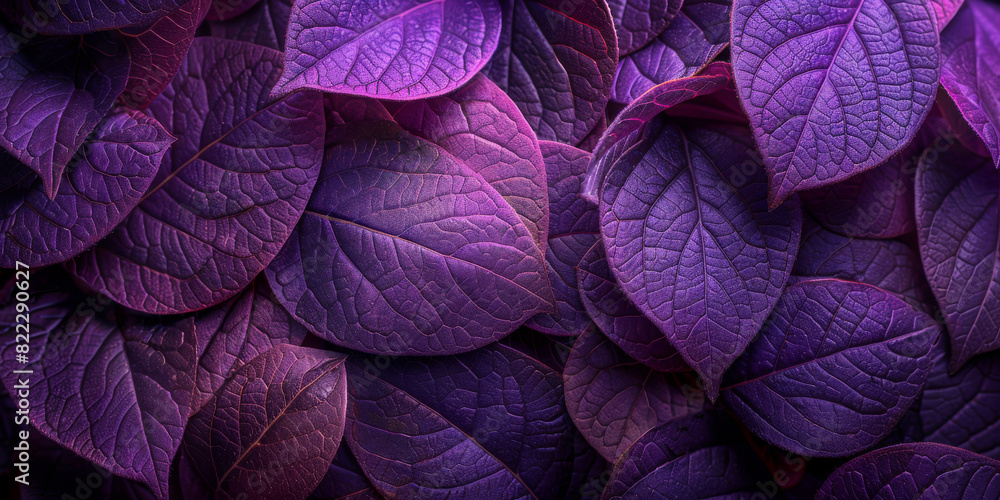Vibrant Purple Foliage Texture   Close Up Macro Shot of Lush Leaves in Vivid Colors