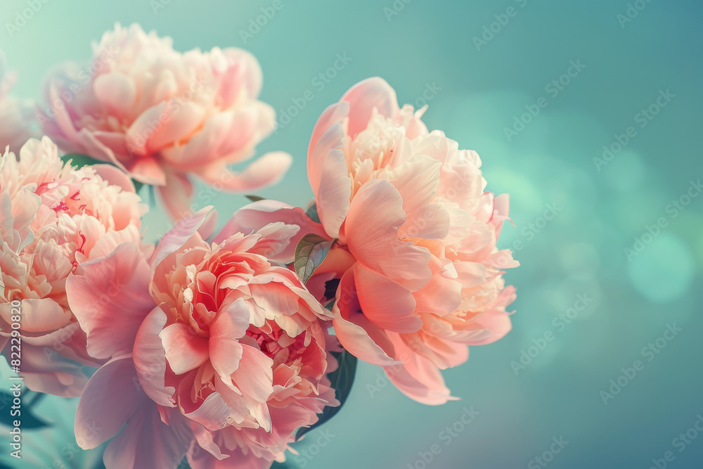 Soft Pink Peonies in Bloom with Dreamy Background and Bokeh