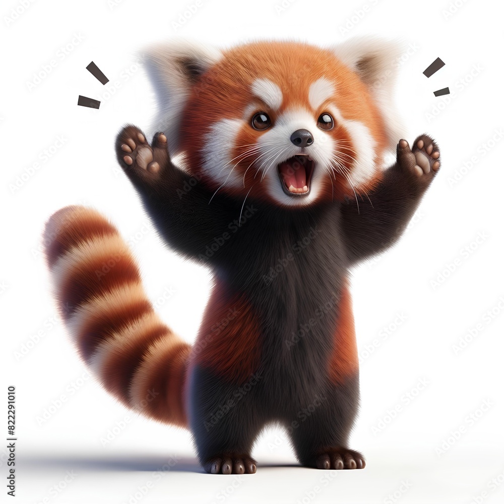 Obraz premium Red panda raising both arms and expressing its opinion