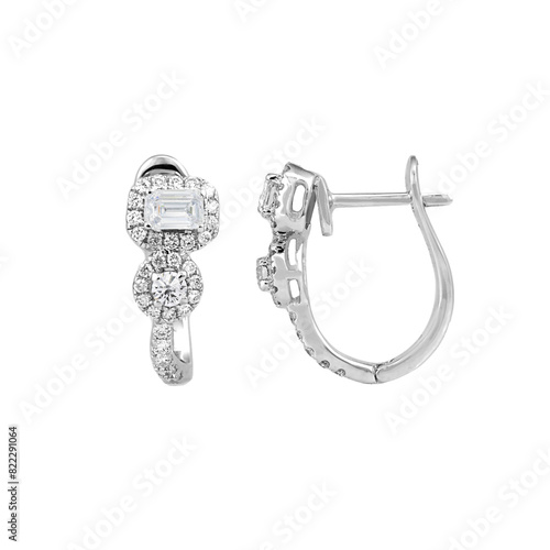 silver earrings with diamonds isolated