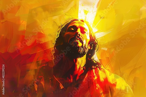 Jesus Christ Portrait with Radiant Rays of Light and Divine Savior Holy Image